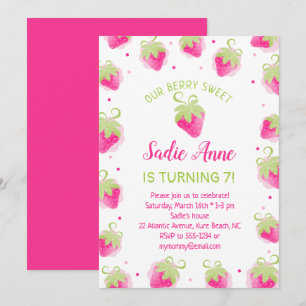 Cute Berry Sweet Pink Strawberries Birthday Invitation