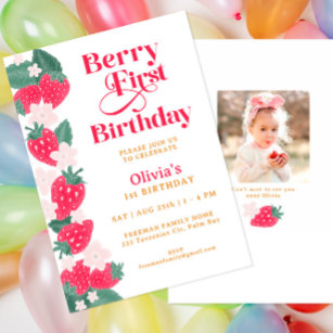 Cute Berry Sweet Strawberries Birthday Party Invitation