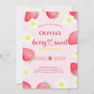 cute Berry Sweet Strawberry  birthday Party Invitation
