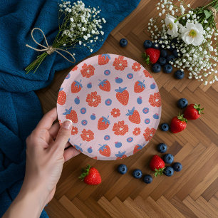 Cute Berry Sweet Strawberry Blueberry Baby Shower Paper Plate
