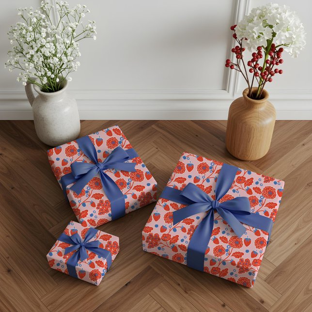 Cute Berry Sweet Strawberry Blueberry Baby Shower  Wrapping Paper (Cute Berry Sweet Strawberry Blueberry Baby Shower Wrapping Paper)