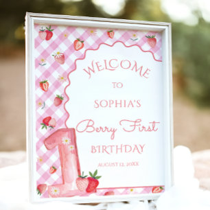 Cute Berry Wavy First 1st Birthday Welcome Poster