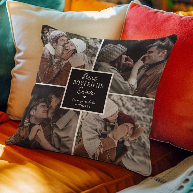 Cute Best Boyfriend Ever' 4 Photo Collage Cushion (Creator Uploaded)