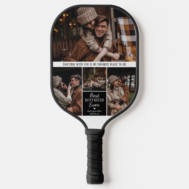Cute Best 'Boyfriend' Ever 4 Photo Collage Pickleball Paddle (Front)