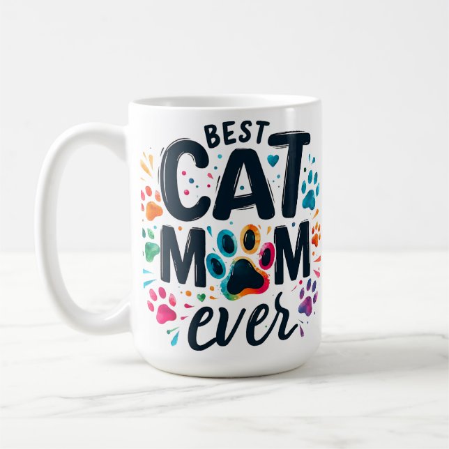 Cute Best Cat Mum Ever Coffee Mug (Left)