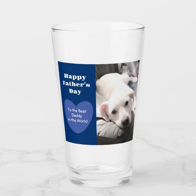 Cute Best Dad Ever Puppy Dog Blue Heart One Photo Glass (Front)