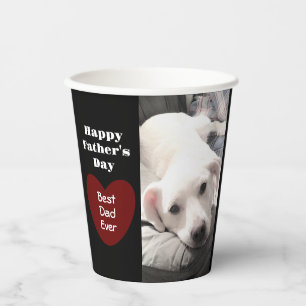 Cute Best Dad Ever Puppy Dog Red Hearts One Photo Paper Cups