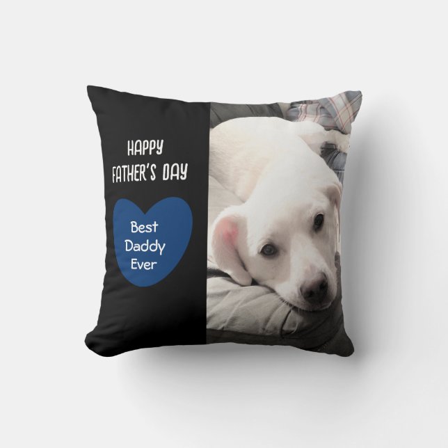 Cute Best Daddy Ever Puppy Dog Blue Heart 1 Photo Cushion (Front)