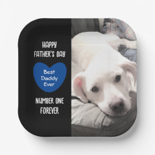Cute Best Daddy Ever Puppy Dog Blue Heart 1 Photo  Paper Plate