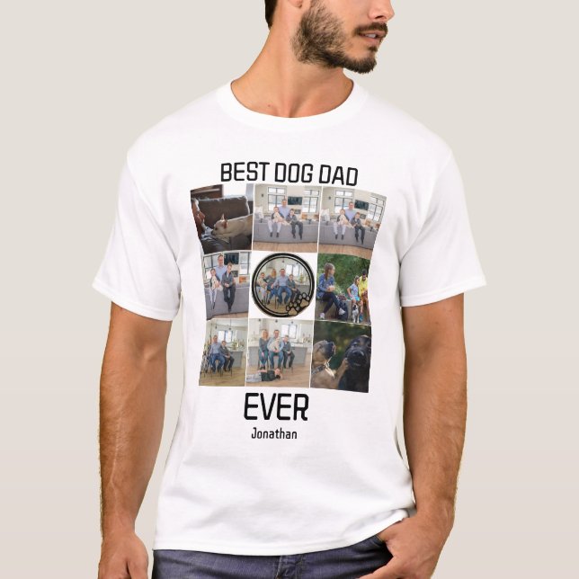 Cute Best Dog Dad Ever Custom 9 Photo Collage T-Shirt (Front)
