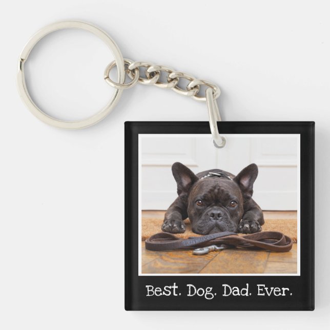 Cute Best Dog Dad Ever Photo Personalised Black   Key Ring (Front)