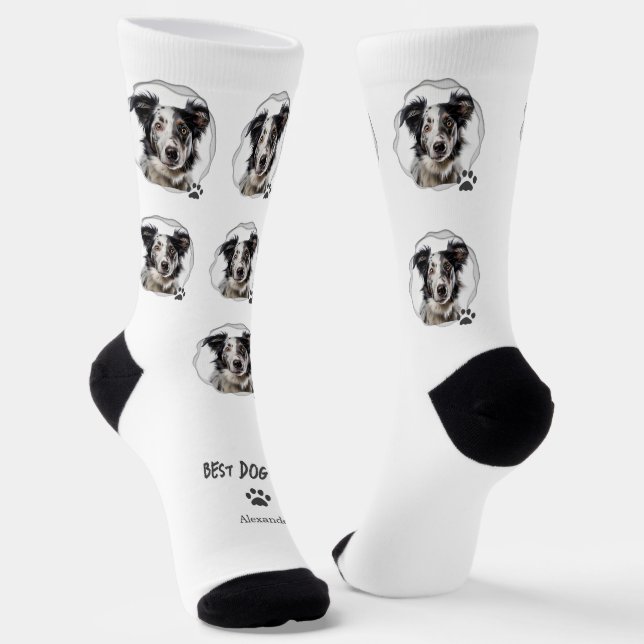 Cute Best Dog Dad Photo Paw Print Socks (Angled)