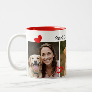Cute Best Dog Mom Hearts 3 Photo Two-Tone Coffee Mug