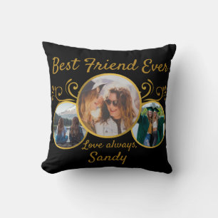 Cute Best Friend Ever photo Black Gold custom Cushion