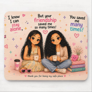 Cute Best Friend Mouse Pad Pink Kawaii Desk Mat