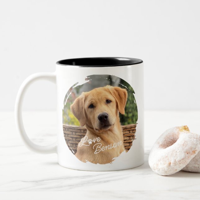 Cute Best Friend Picture Love Paw Print Heart Two-Tone Coffee Mug (With Donut)