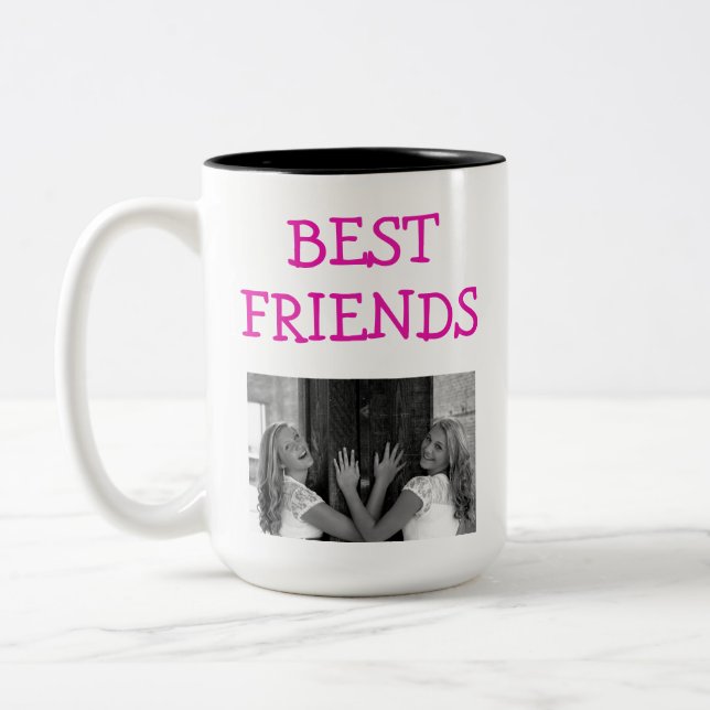 Cute Best Friends Besties BFF Photo Two-Tone Coffee Mug (Left)