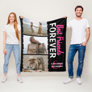 Cute 'Best Friends Forever' 3 Photo Fleece Blanket
