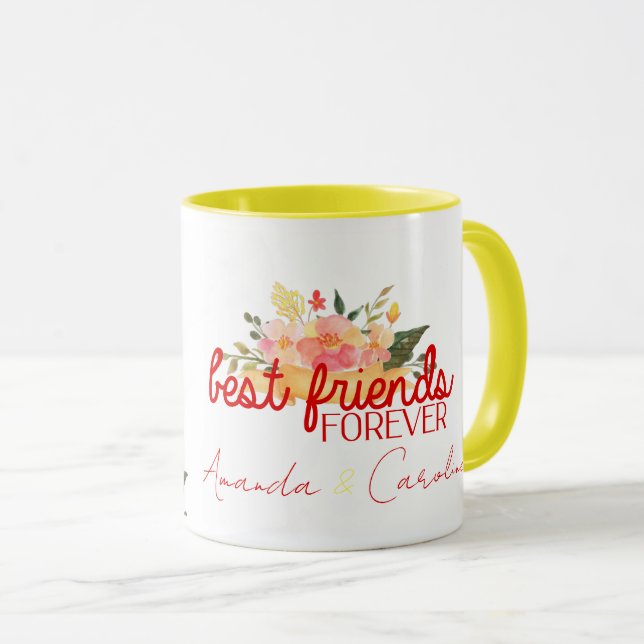 Cute Best Friends Forever BFF Custom Floral Mug (Front Right)