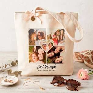 Cute "Best Friends" Personalised 5 Photo Collage Tote Bag