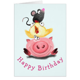 Cute Best Friends Piggy Chick and Mouse - Birthday