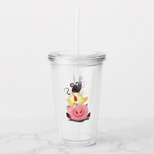 Cute Best Friends Piggy Chick and Mouse - Cartoon Acrylic Tumbler