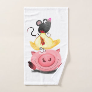 Cute Best Friends Piggy Chick and Mouse - Cartoon Bath Towel Set