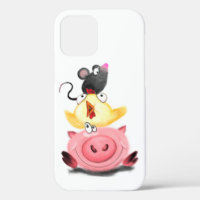 Cute Best Friends Piggy Chick and Mouse - Cartoon