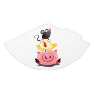Cute Best Friends Piggy Chick and Mouse - Cartoon Party Hat