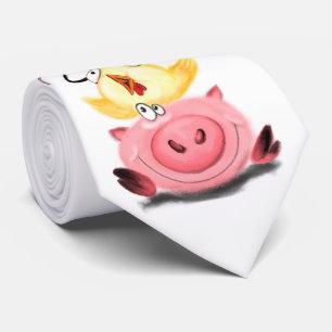 Cute Best Friends Piggy Chick and Mouse - Cartoon Tie