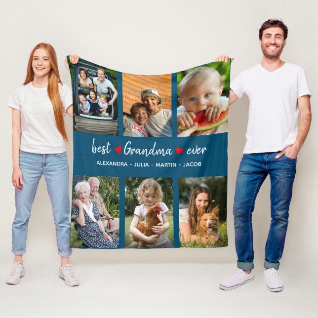 Cute Best Grandma Ever 6 Photo Custom  Fleece Blanket (In Situ)