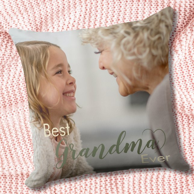 Cute Best Grandma Ever Green Heart Throw Pillow (Creator Uploaded)