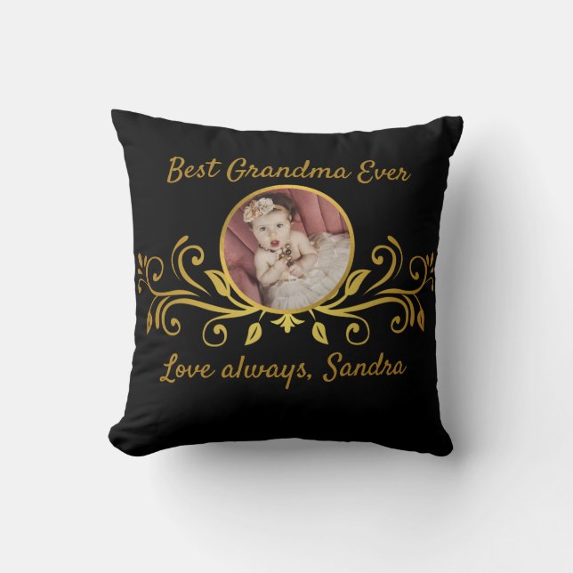 Cute Best Grandma ever photo Black Gold custom  Cushion (Front)