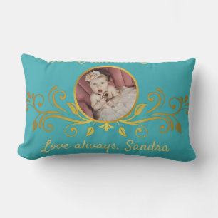 Cute Best Grandma ever photo  Gold Teal Blue Throw Lumbar Cushion