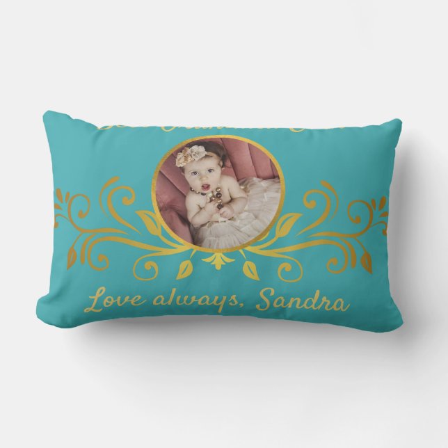 Cute Best Grandma ever photo  Gold Teal Blue Throw Lumbar Cushion (Front)