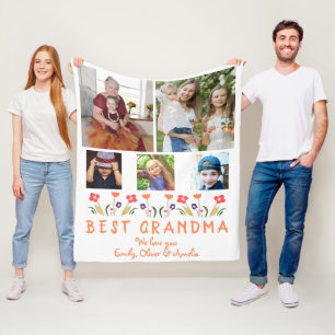 Cute Best Grandma Flowers Photo Collage Fleece Blanket