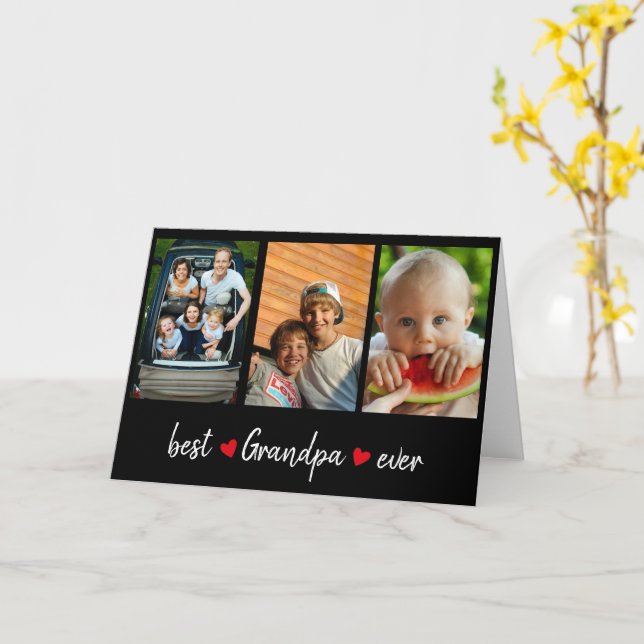 Cute Best Grandpa Ever 3 Photo Custom  Card (Yellow Flower)