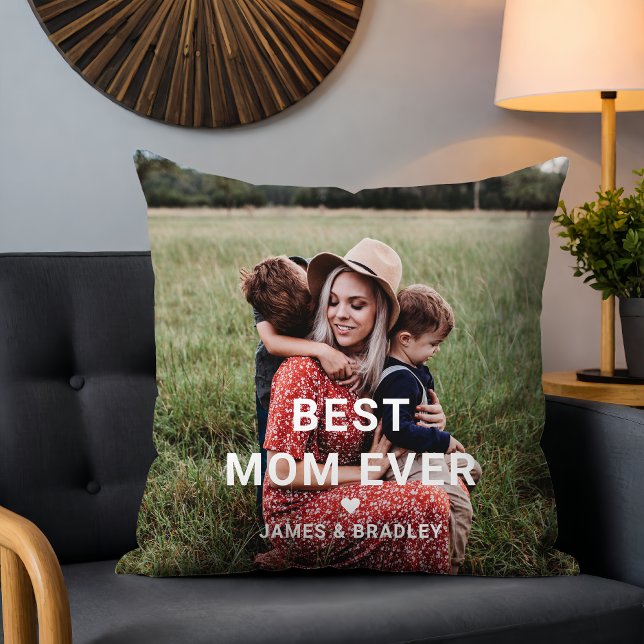 Cute BEST MOM EVER Heart Mother's Day Photo Cushion (Creator Uploaded)