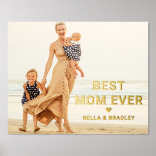 Cute BEST MOM EVER Heart Mother's Day Photo Foil Prints