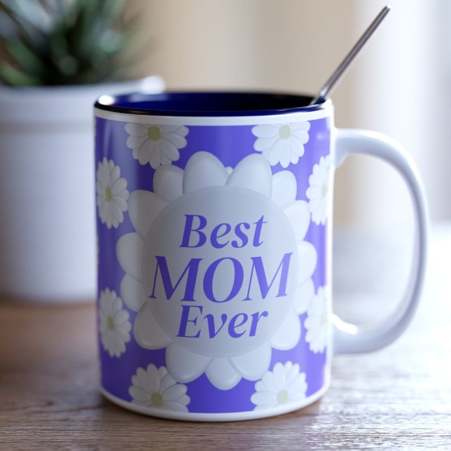 Cute Best Mum Ever Daisy Pattern Purple Coffee Mug (And she is the Best Mom Ever! Cute daisy coffee mug just for her)