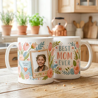 Cute Best Mum Ever Floral Photo Name Mother’s Day  Coffee Mug