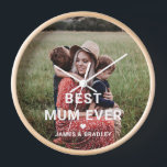 Cute BEST MUM EVER Heart Mother's Day Photo Clock<br><div class="desc">Cute Best Mum Ever Heart Mother's Day Photo Clock features your favourite photo with the text "best mum ever" in modern white script with a heart and your names below. Personalise by editing the text in the text box provided and adding your own picture. Designed by ©Evco Studio www.zazzle.com/store/evcostudio</div>
