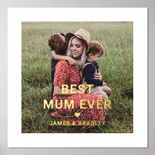 Cute BEST MUM EVER Heart Mother's Day Photo Foil Prints