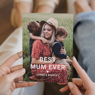 Cute BEST MUM EVER Heart Mother's Day Photo Holiday Card