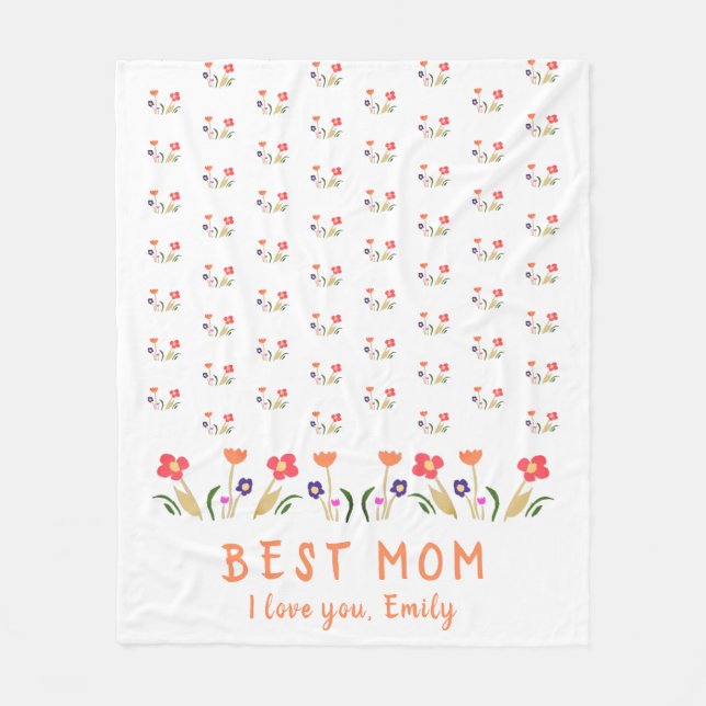Cute Best Mum Flowers Mother`s Day Fleece Blanket (Front)
