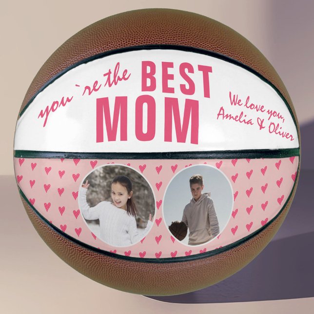 Cute Best Mum Pink Heart 2 Photo Collage Basketball (Creator Uploaded)