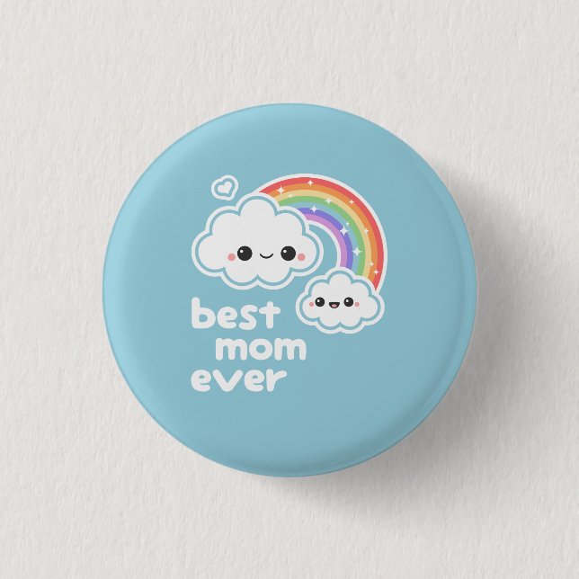 Cute Best Mum Rainbow Clouds 3 Cm Round Badge (Front)