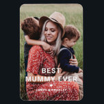 Cute BEST MUMMY EVER Heart Mother's Day Photo Magnet<br><div class="desc">Cute Best Mummy Ever Heart Mother's Day Photo Holiday Cards features your favourite photo with the text "best mummy ever" in modern white script with a heart and your names below. Personalise by editing the text in the text box provided and adding your own picture. Designed by ©2022 Evco Studio...</div>
