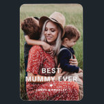 Cute BEST MUMMY EVER Heart Mother's Day Photo Magnet<br><div class="desc">Cute Best Mummy Ever Heart Mother's Day Photo Holiday Cards features your favourite photo with the text "best mummy ever" in modern white script with a heart and your names below. Personalise by editing the text in the text box provided and adding your own picture. Designed by ©2022 Evco Studio...</div>