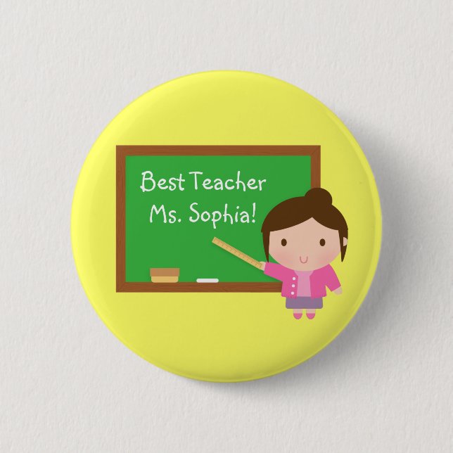 Cute Best Teacher And Chalkboard Personalised 6 Cm Round Badge (Front)